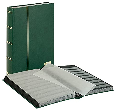 LINDNER Das Original Einsteckbuch Standard, grün, unwattiert, 48 Schwarze Seiten, durchgehende Klarsichtfolien-Streifen, 230 x 305 mm