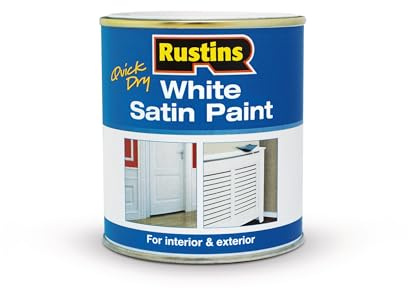 Rustins Quick Dry White Satin Paint – Water-Based, Low Odour Paint for Wood & Metal Surfaces – Quick Drying, Hard-Wearing Satin Finish – 250ml, 500ml & 1L