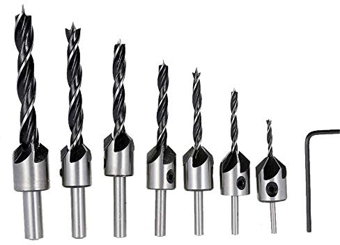 Malayas® Senkbohrer mit Aufstecksenker HSS 7 tlg 90° Kegelsenker Bohrer Set Holzspiralbohrer mit Loch Reibahle und Box für Holzverarbeitung Kunststoff 3-10mm