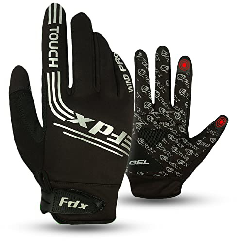 FDX Guanti Bici Termici Invernali – Antivento e Traspiranti con Palmo Imbottito in Gel, Touchscreen Sensibile, Guanti per MTB, Ciclismo su Strada, Running e Outdoor (Black XL)
