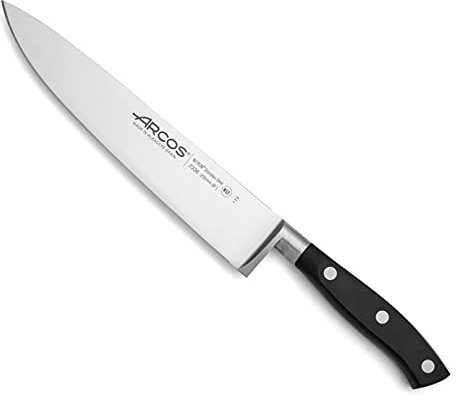 Arcos Serie Riviera - Coltello da Chef Coltello da Cucina - Acciaio Inossidabile Forgiato Nitrum 200 mm - Manico Polioxymetilene (Pom) Colore Nero