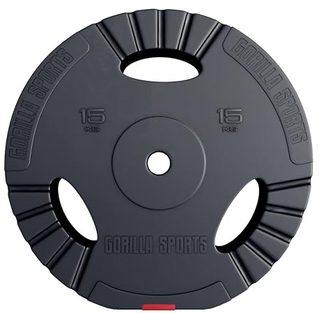 GORILLA SPORTS® Hantelscheiben 1,25–30 kg, 30/31 mm, Tri-Grip, Kunststoff | Mit Zementfüllung, bodenschonend und geräuscharm; einzeln oder im Set, Gewichtsscheiben, Hantelscheiben-Set