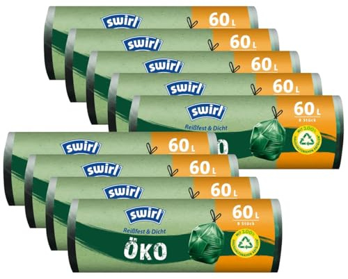 Swirl Öko Müllbeutel 60L 8 stk./ Rolle mit Zugband (9er Pack)