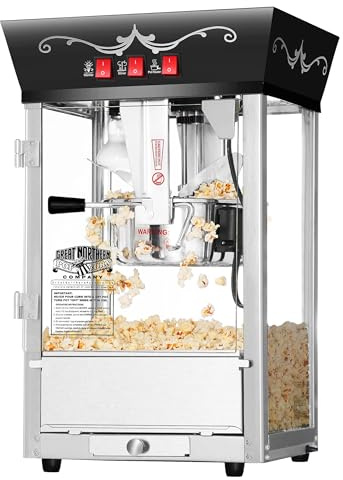 Matinee Popcorn Machine - 8oz Popper with Stainless-Steel Kettle, Reject Kernel Tray, Warming Light, and Accessories by Great Northern Popcorn (Black)