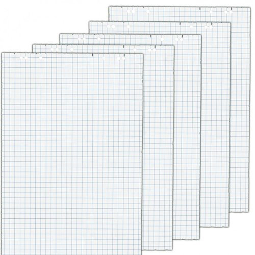 5x Flipchartblöcke, kariert, je Block 20 Blatt 69x99 cm, 6 fach Lochung, perforiert, Papier für Flipchart