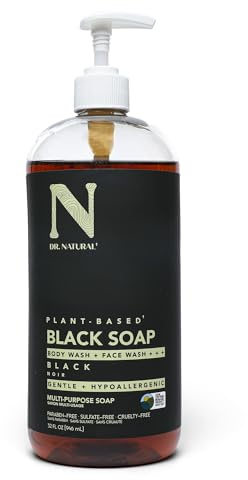 Dr. Natural Multi-Purpose Black Liquid Soap - Natural West African Body Wash - Gentle Hand Soap and Body Soap - Deep Moisturizer, Fights Acne - 32 oz