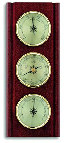 TFA Dostmann 20.1002 Domatic analoge Wetterstation aus Massivholz, mit Thermometer, Hygrometer, Barometer, Made in Germany (Mahagoni)