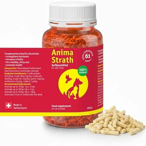 Anima-Strath Granules - Natural Food Supplement for Dogs & Cats | Immune System & Digestive Care, 61 Nutrients, Vitamins, Minerals, Amino Acids & Prebiotic Qualities | BARF Food Topper (Granules 100g)