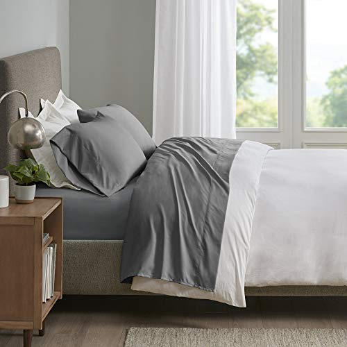 SLEEP PHILOSOPHY Smart Cool Microfiber Moisture-Wicking Breathable Hypoallergenic 4 Piece Cooling Sheet Set, Full Size, Grey (SHET20-961)