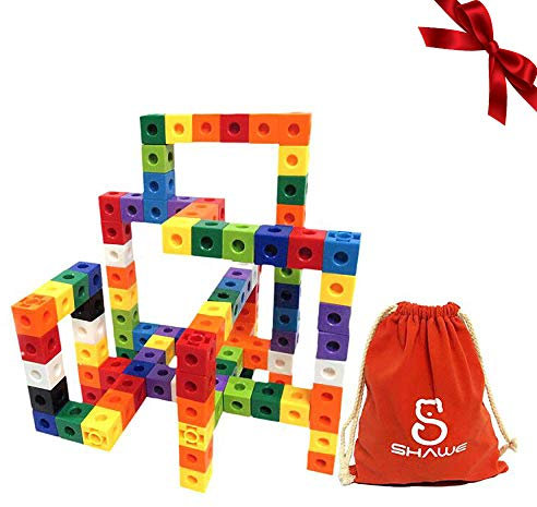 SHAWE Kids Construction Toys, Snap Cube Autism Toys, Creative and Educational Alternative to Building Blocks - Kids Safe Material! Package in Adorable Bag (100 Pieces Cubes)