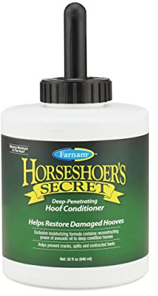 Farnam Horseshoer's Secret Deep-Penetrating Hoof Oil for Horses, Conditions Dry Hooves, Prevents Cracks, Splits & Contracted Heels, Contains Avocado, Glycerine & Mineral Oils, Fast Absorbing, 32 Oz