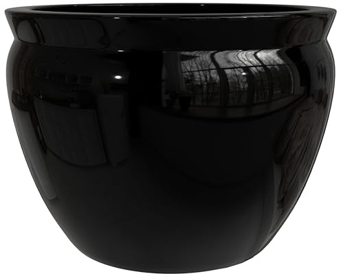 Red Lantern 12 Solid Black Porcelain Fishbowl Planter or Cachepot for Indoor/Outdoor Use in Garden Entryway Living Room Boho Eclectic Modern Contemporary Classic Traditional Style Decor