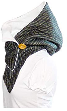 Kapuzenschal aus Wollstoff grau creme – Kapuzenkragen mit Fleece – Warmer Schal für Alltag und Freizeit