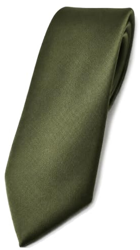 TigerTie Herren Krawatte 6 cm schmale Satin Tie in oliv grün dunkelgrün einfarbig uni Business, festliche Veranstaltungen und Freizeit