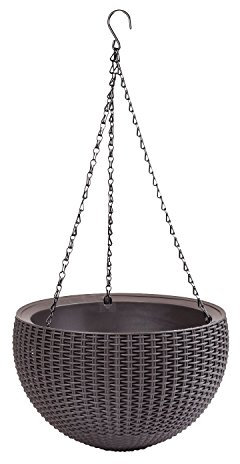 Keter Blumentopf Hanging Sphere mit Hängekette Pflanzampel Hängeampel Hängetopf Deko Strickdesign aus Kunststoff anthrazit