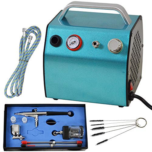 Airbrush Set Kompressor Profi-AirBrush Kompressor Beauty Maxx Set I mit sehr leisem Airbrush Kompressor - UNIVERSAL-AIRBRUSH-PISTOLE DOUBLE-ACTION inkl. 3 Düsen, Nadeln, Fliesbecher