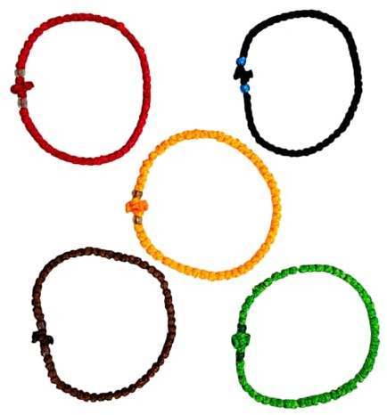 Iconsgr 5 x Chotki Chapelet cire bénir Chrétien Orthodox Grec à petit fait main noeuds avec croix du Mont Athos (Grece)