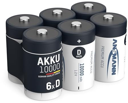 ANSMANN Mono D Akku Tipo 10.000mAh Batteria Ricaricabile ad Alta Capacita 6x Mono D HR20