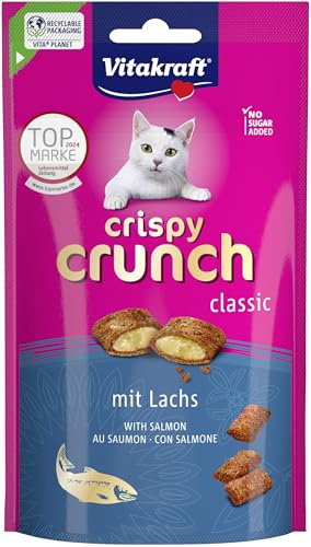 VITAKRAFT- Crispy Crunch Classic, Friandises pour Chats, Snack Croustillant Au Saumon, en Sachet Refermable, sans Sucres Ajoutés (1X 60G)