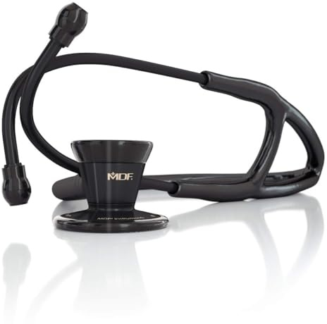 MDF Instruments, ProCardial Cardiology Stethoscope, Stainless Steel, Adult, Dual Head, Black Tube, Black Chestpiece-Headset, MDF797BO