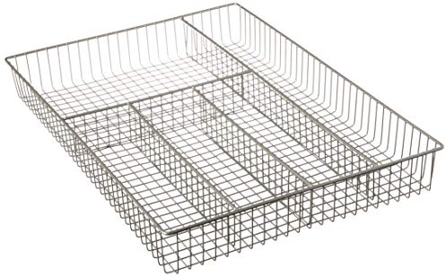 Spectrum Large Wire Silverware Drawer Organizer Satin Nickel 5 Compartment Grid Utensil Holder for Flatware Cutlery Drawer Organization, 11 In Wide Metal Wire Utensil Organized Divider Tray Drawer