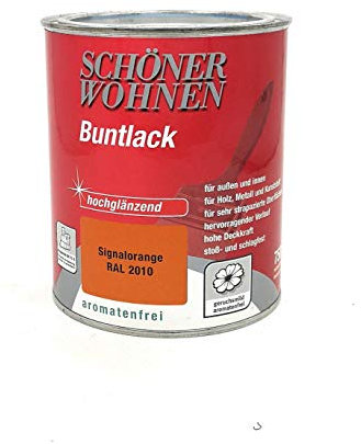 Schöner Wohnen Alkydharzlack Buntlack Hochglänzend 0,75 Liter, Farbe (RAL):RAL 2010 Signalorange
