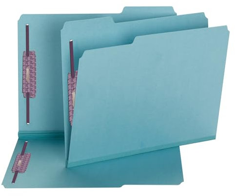 Smead Fastener klämmapp 1/3-Cut bokstäver pappersformat, 27,94 x 22,86 cm, blå