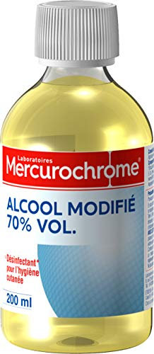 MERCUROCHROME - Alcool Modifié 70° - Nettoie et Désinfecte - Hygiène Cutanée - Application locale à l'aide d'une compresse stérile - 200mL - Fabriqué en France