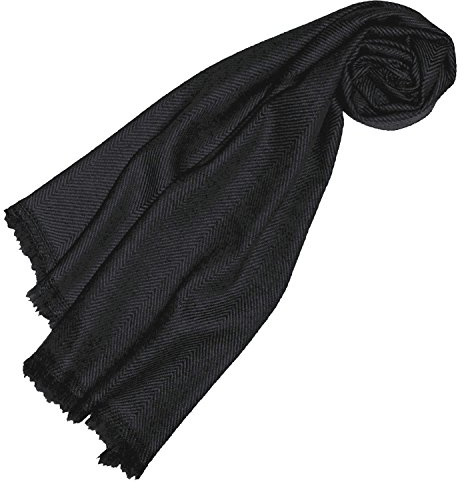 Lorenzo Cana damhalsduk i svart 100 % kashmir fluffig lätt kashmirhalsduk kashmirduk vinterhalsduk naturfiber naturlig fiskben mönstrad fashionabel damhalsduk 78316, svart, 30 x 180 cm