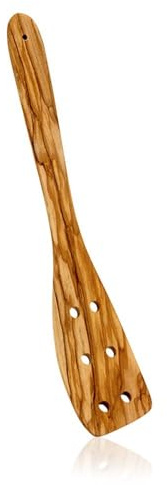 Metaltex 75577 ESPÁTULA con Agujeros Madera DE Olivo, 18/8 Stainless Steel, Neutro, 28x28x18 cm