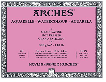 Arches 1795076 Aquarellpapier im Block (46 x 61 cm, 4-seitig geleimt, 300g/m² Satiniert) 20 Blatt naturweiß