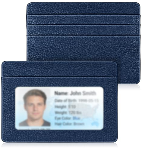 Fintie smal minimalistisk plånbok med framficka, RFID-blockerande kreditkortshållare korthållare med ID-fönster för män kvinnor, marinblå
