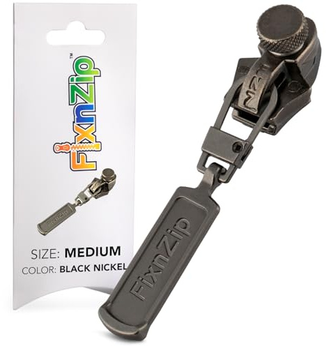 FixnZip ersättningsdragkedja för sömnad, medelstorlek, i svart, nickel