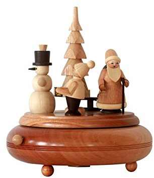 Rudolphs Schatzkiste Spieldose mit Weihnachtsmann & Schneemann Natur Höhe=18cm NEU Spieluhr Spielwerk Schnee Figur Seiffen Erzgebirge Holz Dekoration Weihnachten Spieldose