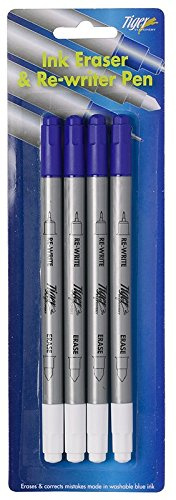 Tiger washable blue ink eraser and permanent blue re-writer - pack of 4 pens