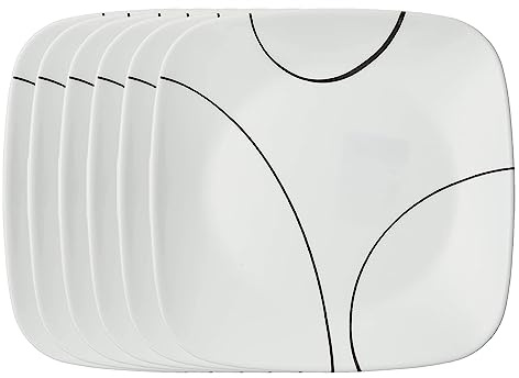 Corelle Square Simple Lines Lunch Plate Set, 6 Pack