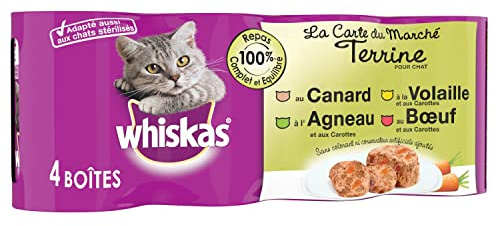 whiskas La Carte du Merché - Scatole in Terrina con 4 sapori per Gatti Adulti, 24 scatole da 400 g, la Confezione può variare, 4 x 400 g