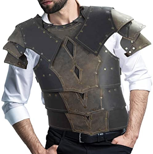 Facynde Wikinger-Lederrüstung Krieger-Brustschutz | Mittelalterlicher Brustschutz - Krieger Brustpanzer Schulterweste Mittelalterliche Wikinger Brustplatte Cosplay Halloween