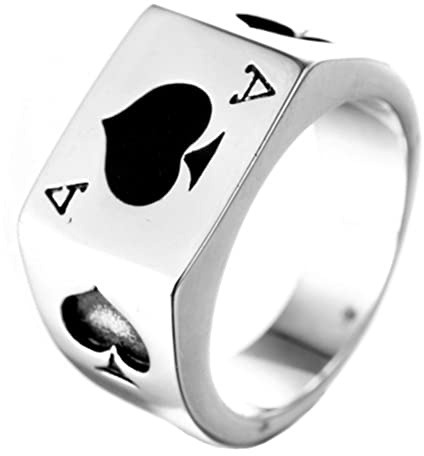 PAURO Herren Pik Ass Pokerkarten Glücksring aus Edelstahl Mehrfarbig