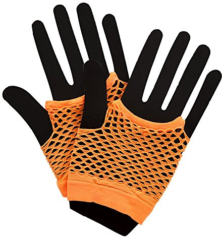Wicked Costumes 80's Net Gloves - Neon Orange Fancy Dress Accessory