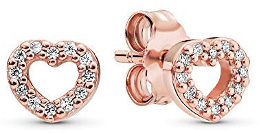 Pandora Moments Women's 14k Rose Gold-Plated Open Heart Cubic Zirconia Stud Earrings, No Box