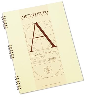 Pigna Blocco Quaderno Maxi Spiralato Architetto, A4, 22x29.7 cm., carta 100 g/mq., interno BI, pagine bianche, con microperforazione, 10 pezzi