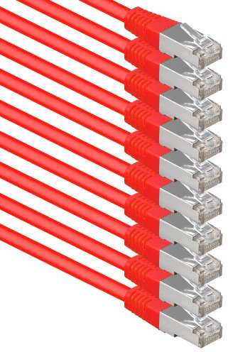 0,25 m röd - 10 stycken Cat.6 patchkabel nätverkskabel CAT6 S-FTP Gigabit Lan PIMF CAT 6 koppar CU halogenfri Internet DSL-spelkonsol Smart TV