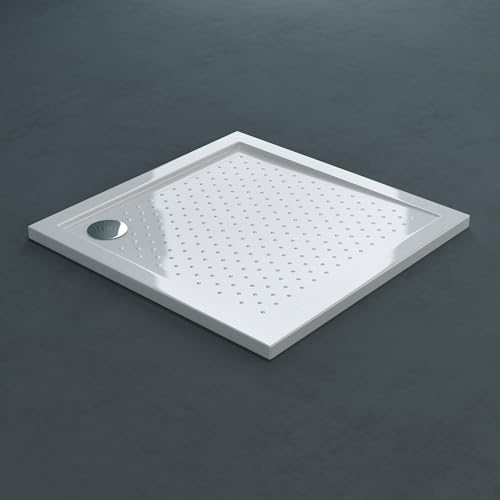 doporro Receveur de Douche Ultra Plat Carré 100x100x4cm Bac à Douche | Acrylique, Blanc, avec Bonde AL01, Lucia01