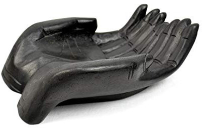 Grand Vide-Poche Forme Mains en Bois Teinte Noir ébène