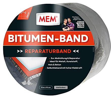 MEM Bitumen-Band, Selbstklebendes Dichtungsband, UV-beständige Schutzfolie, Stärke: 1,5 mm, Maße: 10 cm x 10 m, Farbe: Blei
