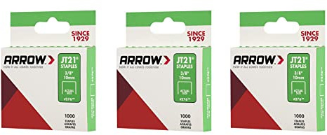 Arrow 276 JT21 3/8-Inch / 10mm Staples, 1000 Staples, Pack of 3