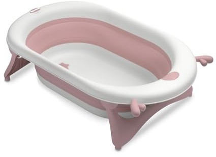 TALOU Bañera de viaje plegable con indicador de calor, color rosa