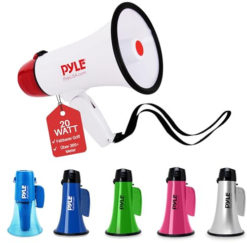 Pyle Megaphon mit Sirene, Signalhorn – Siren Megaphone – Mini Megafon Kinder & Erwachsene 20W, Faltbare Megaphone mit Sirene & Mikrofon, Lautstärke Einstellbar & Batteriebetrieben Reichweite: 550m