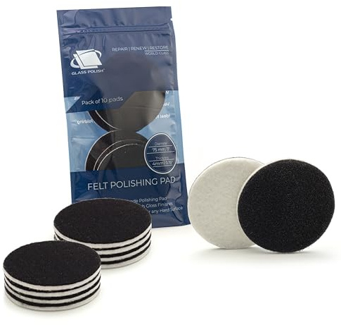Glass Polish 3 inch (75mm) Pack of 10 Felt Polishing Pads for Polishing Glass, Plastic, Metal and Marble
